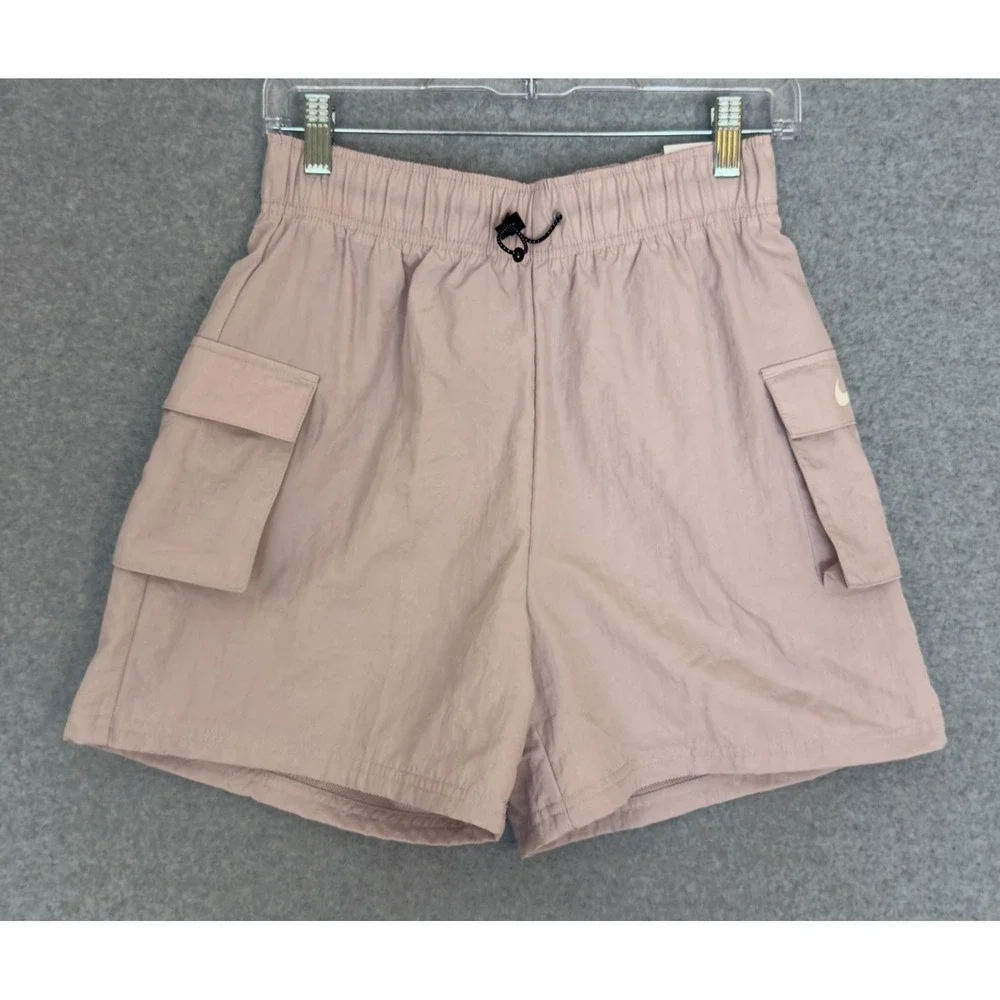 New! Nike Womens Woven High Rise Cargo Shorts Small Light Mauve Loose Fit NWT - Picture 1 of 9